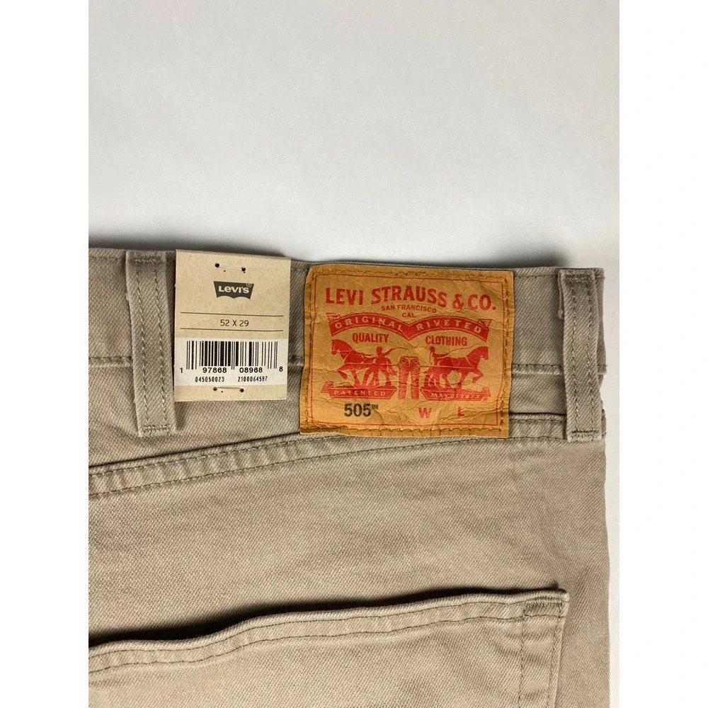 NWT Levi's 505 Big & Tall Jeans Mens 52x29 Stretch Denim Straight Leg Tan